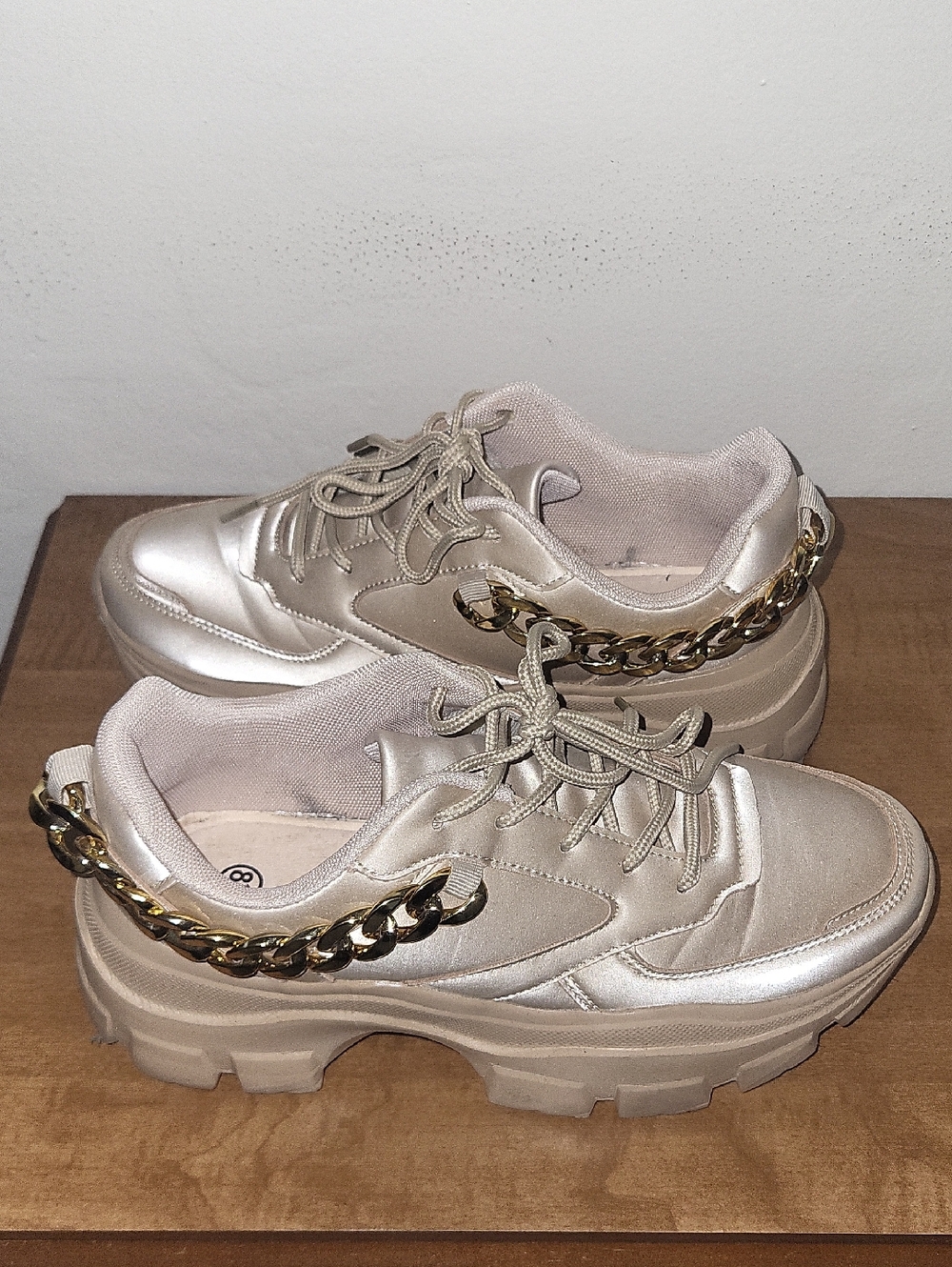 LUCKY STEP Women Chunky Platform Sneakers - Gold (Size 8.5)